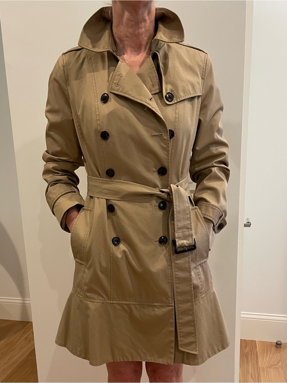 Classic Tan Double-Breasted Trench Coat with Belt
